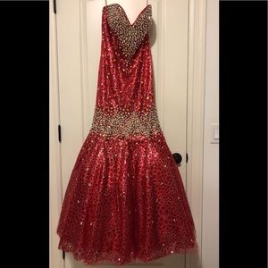 Panoply designer red and silver dress mermaid